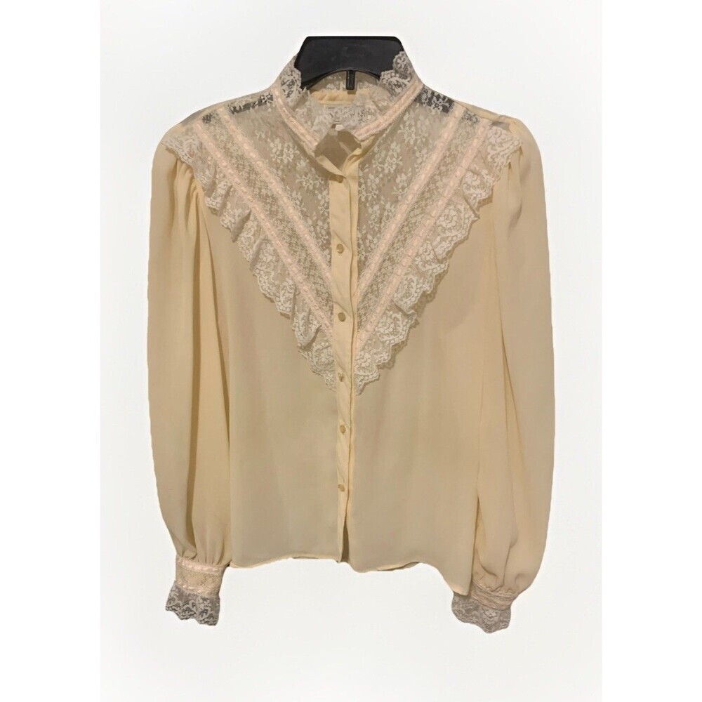 Notches Vintage 80s Lace Blouse: Romantic Bohemian Prairiecore, Size M, Ivory - Picture 6 of 6